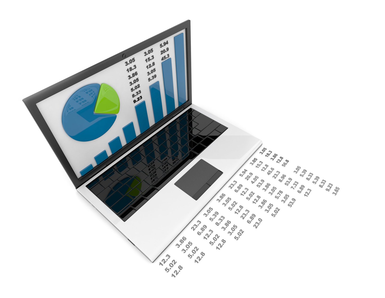 Laptop with chart. Business success. Isolated on white background